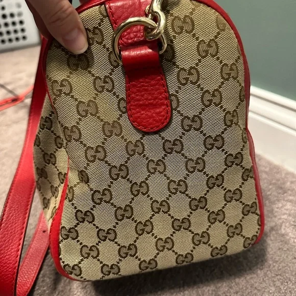 Gucci Boston bag brown monogram with red leather - Picture 5 of 16